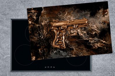 Herdabdeckplatte - 80x52 cm - Pistole - Gold - Rauch