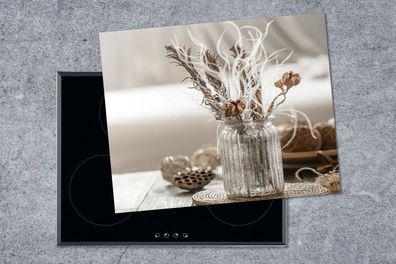 Herdabdeckplatte - 65x52 cm - Stilleben - Getrocknete Blumen - Vase