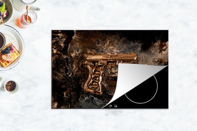 Herdabdeckplatte - 78x52 cm - Pistole - Gold - Rauch