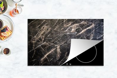 Herdabdeckplatte - 90x52 cm - Marmor - Schwarz - Weiß