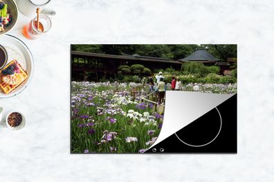 Herdabdeckplatte - 80x52 cm - Japanische Irisblüten - Menschen - Blumen