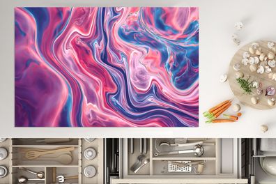 Herdabdeckplatte - 80x52 cm - Marmor - Blau - Rosa