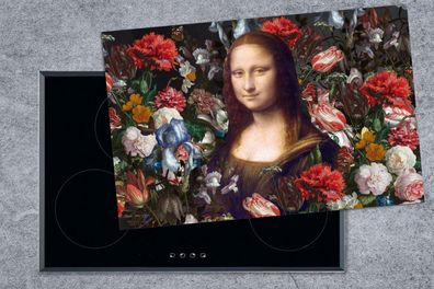 Herdabdeckplatte - 80x52 cm - Mona Lisa - Leonardo da Vinci - Blumen