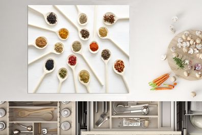 Herdabdeckplatte - 60x52 cm - Gewürze auf einer Anzahl von Löffeln