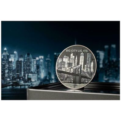 Cook Islands Big City Lights New York 2022 1 oz 999 Silber High Relief Farbe