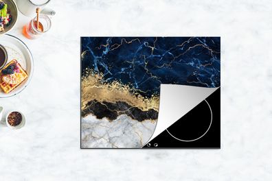 Herdabdeckplatte - 65x52 cm - Marmor - Weiß - Gold - Luxus