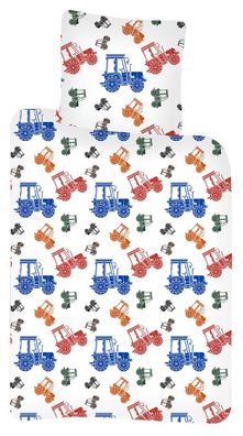 Baby Kinder Bettwäsche farbige Traktoren bunt Bettdecke 100x140 + Kopfkissen 40x