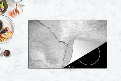 Herdabdeckplatte - 90x52 cm - Betonstruktur mit einem Riss - schwarz und weiß