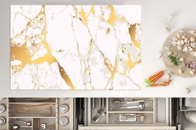 Herdabdeckplatte - 80x52 cm - Marmor - Gold - Weiß - Chic