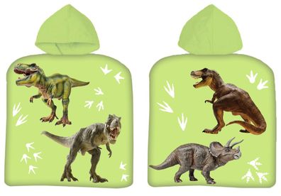 Dino Kinder Badeponcho mit Kapuze Dinosaurier T-Rex und Triceratops Urzeit Repti