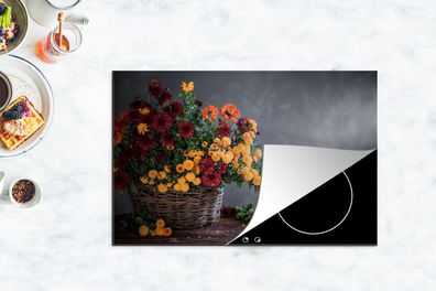 Herdabdeckplatte - 80x52 cm - Stilleben - Korb - Chrysantheme