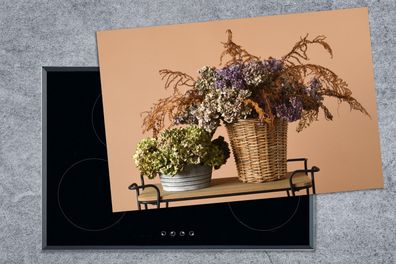 Herdabdeckplatte - 78x52 cm - Getrocknete Blumen - Körbe - Stilleben