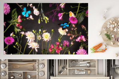 Herdabdeckplatte - 85x52 cm - Stillleben - Farben - Blumen