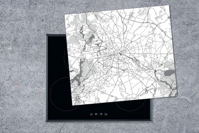 Herdabdeckplatte - 60x52 cm - Karte - Berlin - Schwarz - Weiß