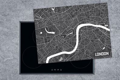 Herdabdeckplatte - 70x52 cm - Karte - London - Minimalismus - Schwarz - Weiß