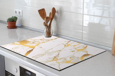 Herdabdeckplatte - 70x52 cm - Marmor - Gold - Weiß - Chic