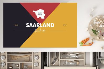 Herdabdeckplatte - 90x52 cm - Karte - Saarland - Flagge