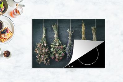 Herdabdeckplatte - 78x52 cm - Kräuter - Getrocknete Blumen - Stillleben
