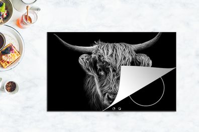 Herdabdeckplatte - 90x52 cm - Schottischer Highlander auf schwarzem Hintergrund - sch