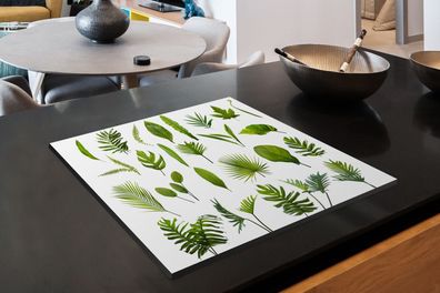 Herdabdeckplatte - 60x52 cm - Dschungel - Blätter - Weiß