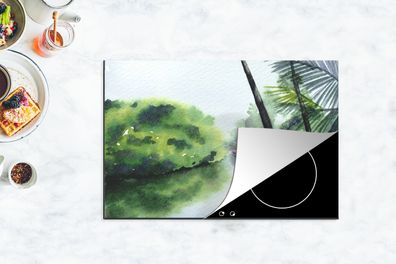 Herdabdeckplatte - 78x52 cm - Palme - Landschaft - Aquarell