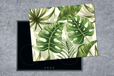 Herdabdeckplatte - 65x52 cm - Monstera - Illustration - Weiß