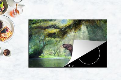 Herdabdeckplatte - 85x52 cm - Dschungel - Elefant - Wasser
