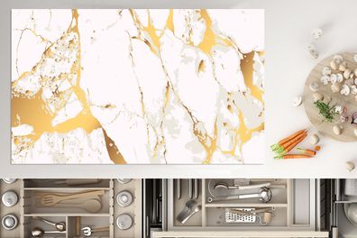Herdabdeckplatte - 85x52 cm - Marmor - Gold - Weiß - Chic