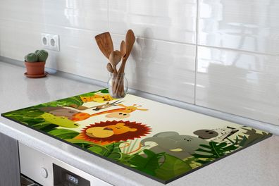 Herdabdeckplatte - 90x52 cm - Dschungel - Schlange - Löwe - Pflanzen