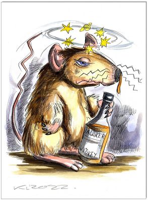 Klausewitz: Original Feder und Aquarell : Whiskey Mouse II / 24x32 cm