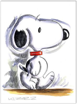 Klausewitz: Original Feder und Aquarell : Peanuts Walking Snoopy / 24x32 cm
