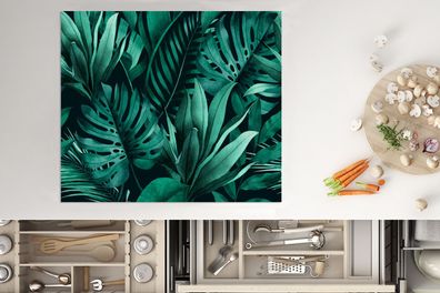Herdabdeckplatte - 75x52 cm - Dschungel - Pflanzen - Blatt