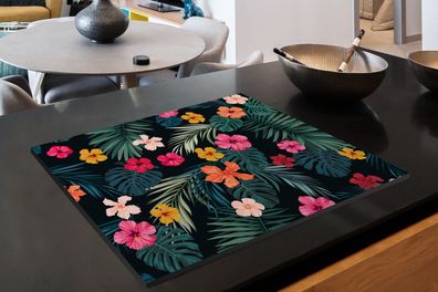 Herdabdeckplatte - 70x52 cm - Dschungel - Blätter - Blumen