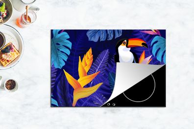 Herdabdeckplatte - 78x52 cm - Tukan - Blumen - Muster
