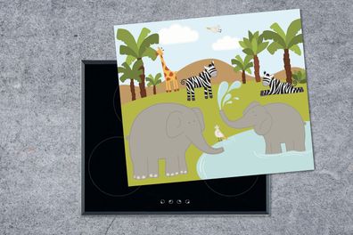 Herdabdeckplatte - 60x52 cm - Minimalismus - Tiere - Dschungel