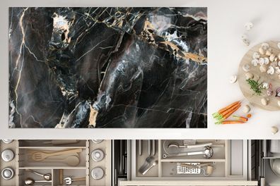 Herdabdeckplatte - 90x52 cm - Marmor - Schwarz - Gold - Muster