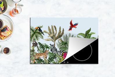 Herdabdeckplatte - 78x52 cm - Dschungel - Flamingo - Affe