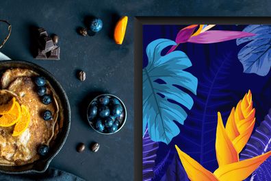 Herdabdeckplatte - 65x52 cm - Tukan - Blumen - Muster