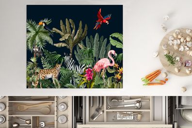 Herdabdeckplatte - 60x52 cm - Dschungel - Pflanzen - Tiere