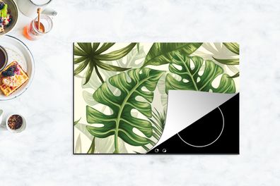 Herdabdeckplatte - 78x52 cm - Monstera - Illustration - Weiß