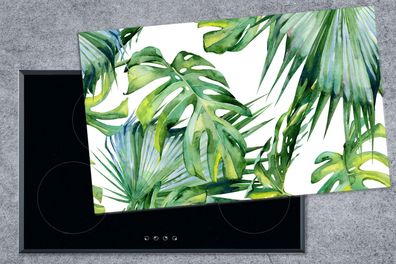 Herdabdeckplatte - 85x52 cm - Monstera - Muster - Aquarell