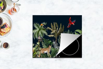 Herdabdeckplatte - 75x52 cm - Dschungel - Pflanzen - Tiere