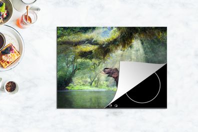 Herdabdeckplatte - 70x52 cm - Dschungel - Elefant - Wasser