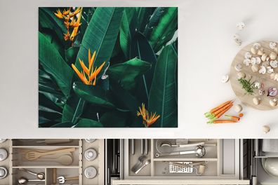 Herdabdeckplatte - 60x52 cm - Dschungel - Pflanzen - Blumen