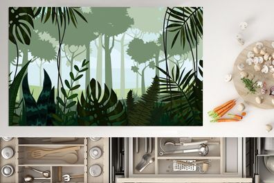 Herdabdeckplatte - 85x52 cm - Dschungel - Pflanzen - Tropisch