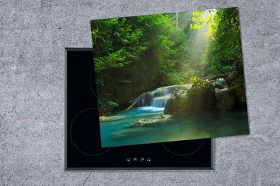 Herdabdeckplatte - 60x52 cm - Dschungel - Wasserfall - Pflanzen