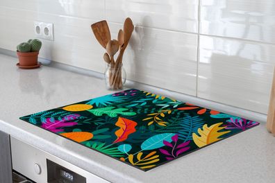 Herdabdeckplatte - 75x52 cm - Dschungel - Blätter - Farben