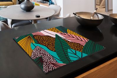Herdabdeckplatte - 60x52 cm - Blätter - Farbe - Muster