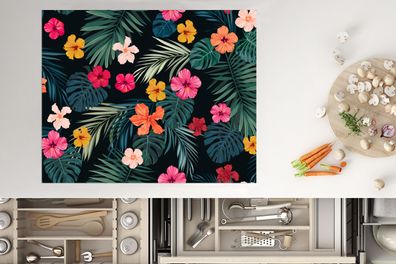 Herdabdeckplatte - 65x52 cm - Dschungel - Blätter - Blumen