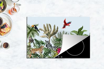 Herdabdeckplatte - 80x52 cm - Dschungel - Flamingo - Affe
